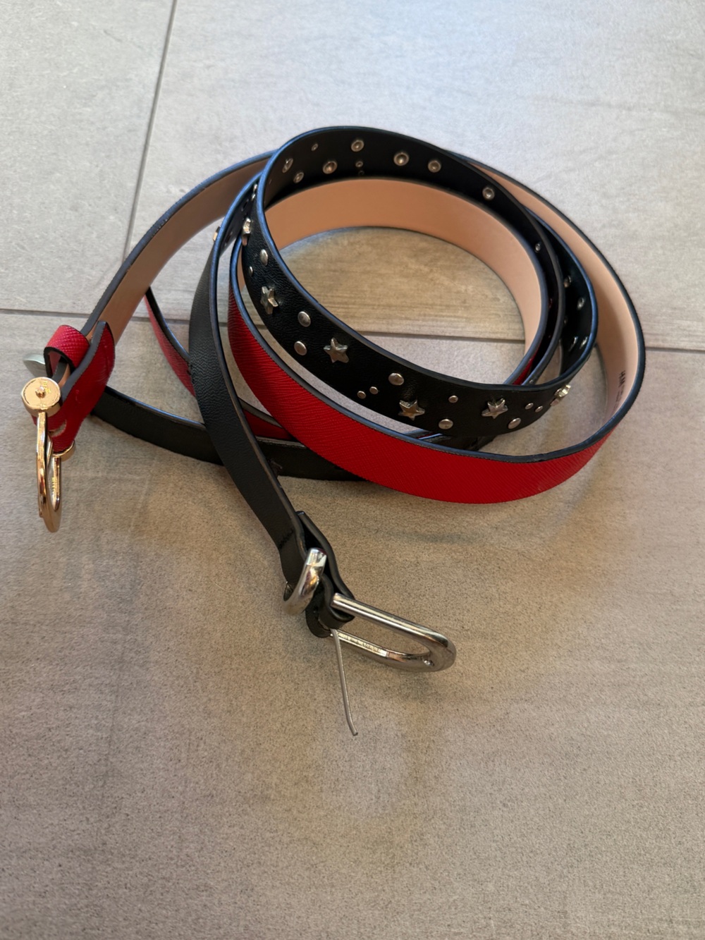 Pair of belts! Women’s Red solid & Black Star-Studded Leather for great looks 😊